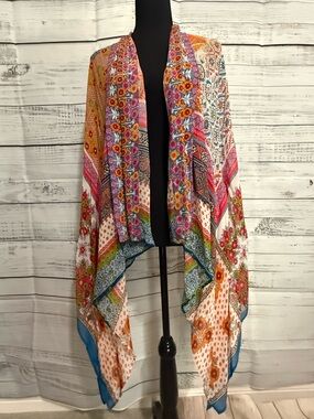 Multicolor Boho Floral Kimono - White, Pink, Blue, Orange, Green